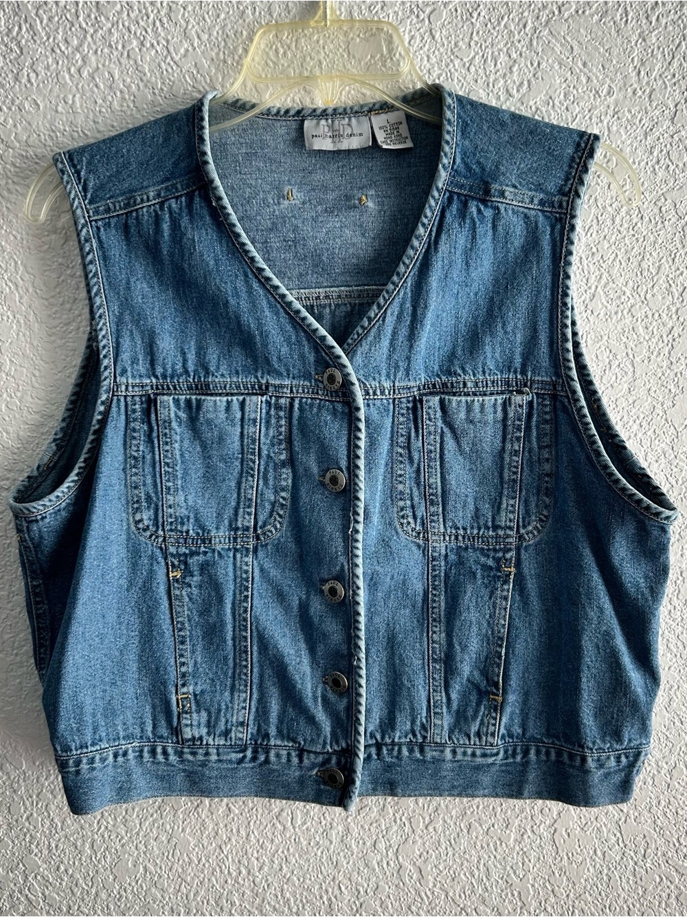 Vintage Paul Harris Denim Vest Y2K 90s Cropped Utility Vest Button Front Large